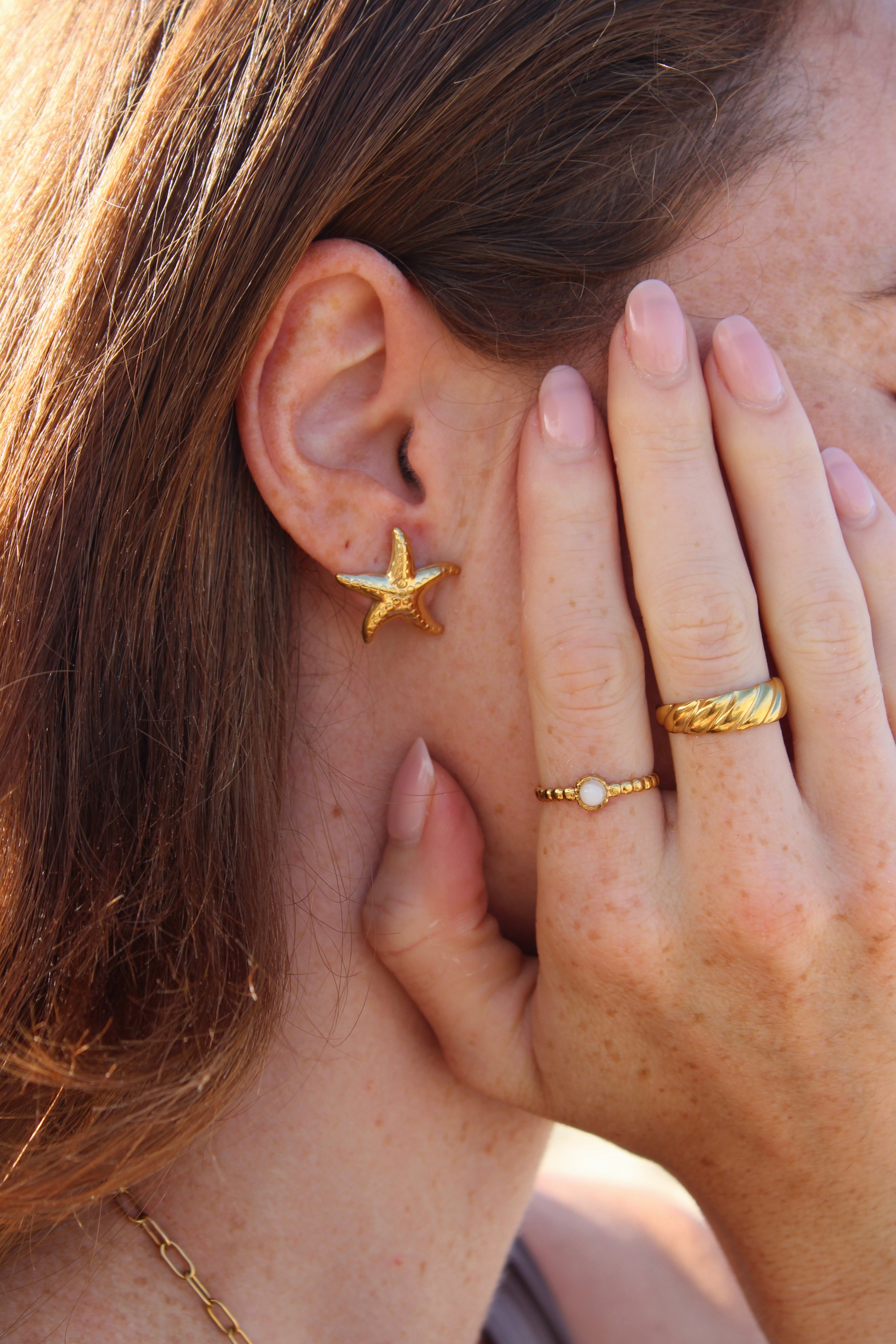 Nadine - Ring - Stainless Steel - Adjustable - Natural Stone